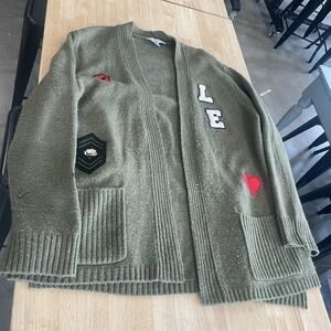 Libby Edelman Army Green Cardigan Size Xl Long Sleeve Open Front